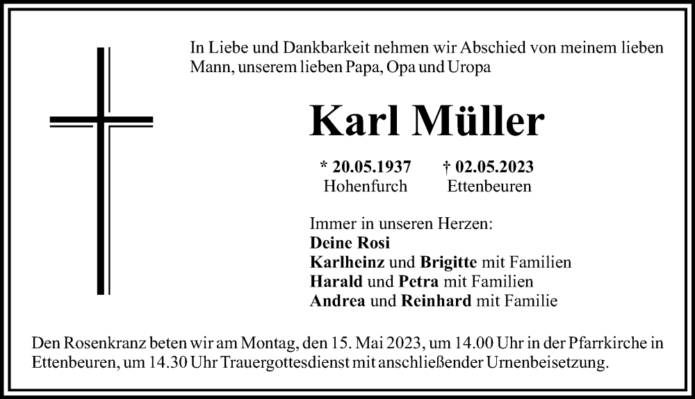 Traueranzeigen Von Karl M Ller Augsburger Allgemeine Zeitung