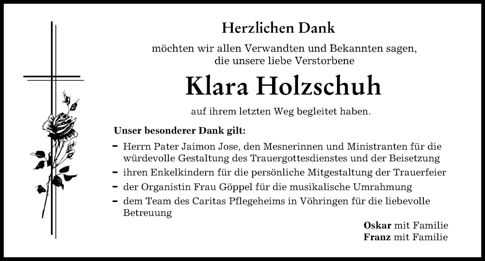 Traueranzeigen Von Klara Holzschuh Augsburger Allgemeine Zeitung