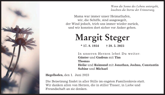 Traueranzeigen Von Margit Steger Augsburger Allgemeine Zeitung