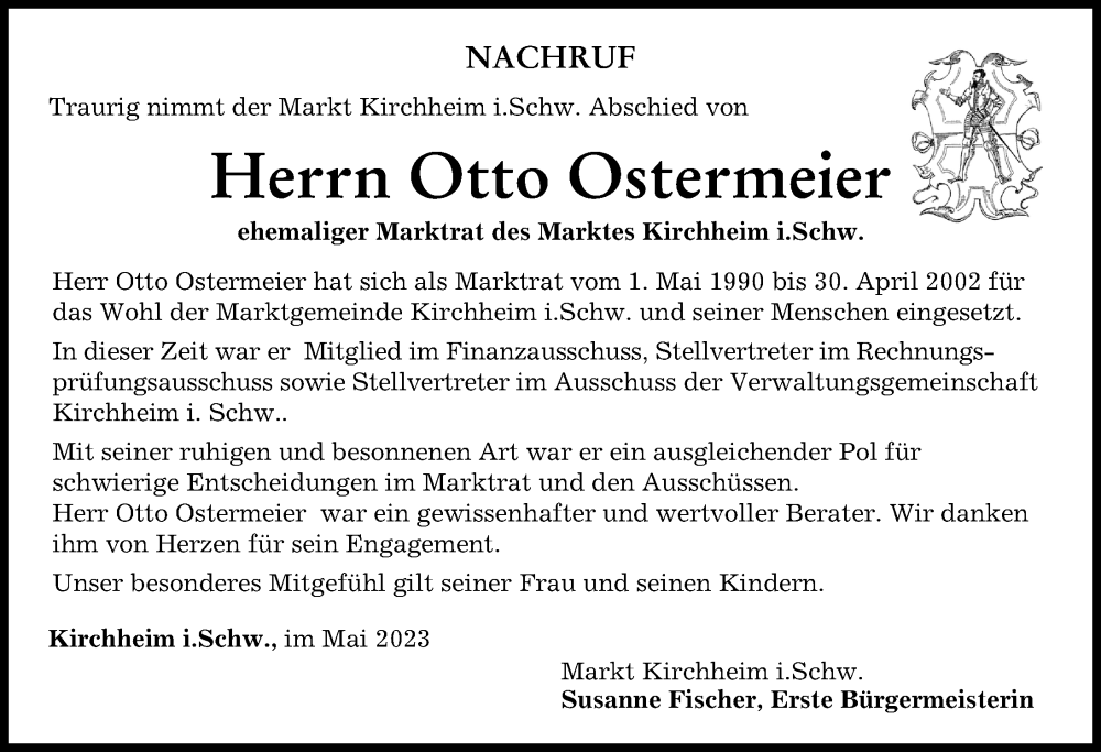 Traueranzeigen Von Otto Ostermeier Augsburger Allgemeine Zeitung