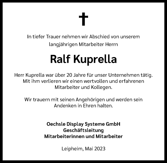 Traueranzeigen Von Ralf Kuprella Augsburger Allgemeine Zeitung