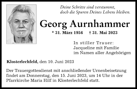 Traueranzeigen Von Georg Aurnhammer Augsburger Allgemeine Zeitung