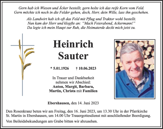 Traueranzeigen Von Heinrich Sauter Augsburger Allgemeine Zeitung