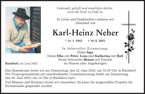 Traueranzeigen Von Karl Heinz Neher Augsburger Allgemeine Zeitung