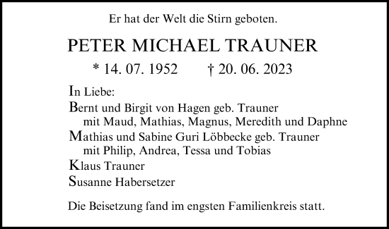 Traueranzeigen Von Peter Michael Trauner Augsburger Allgemeine Zeitung