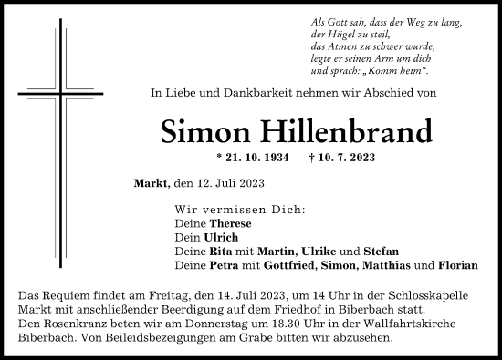 Traueranzeigen Von Simon Hillenbrand Augsburger Allgemeine Zeitung