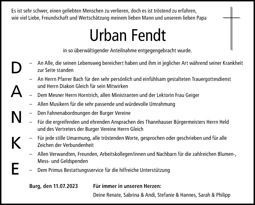 Traueranzeigen Von Urban Fendt Augsburger Allgemeine Zeitung