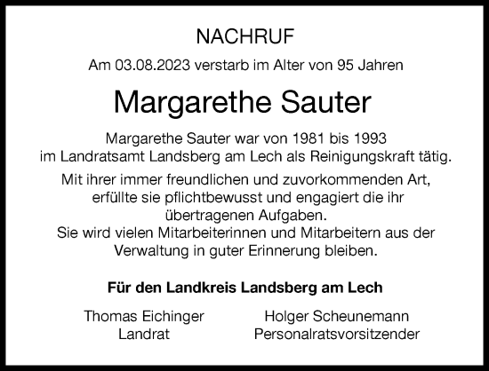 Traueranzeigen Von Margarethe Sauter Augsburger Allgemeine Zeitung