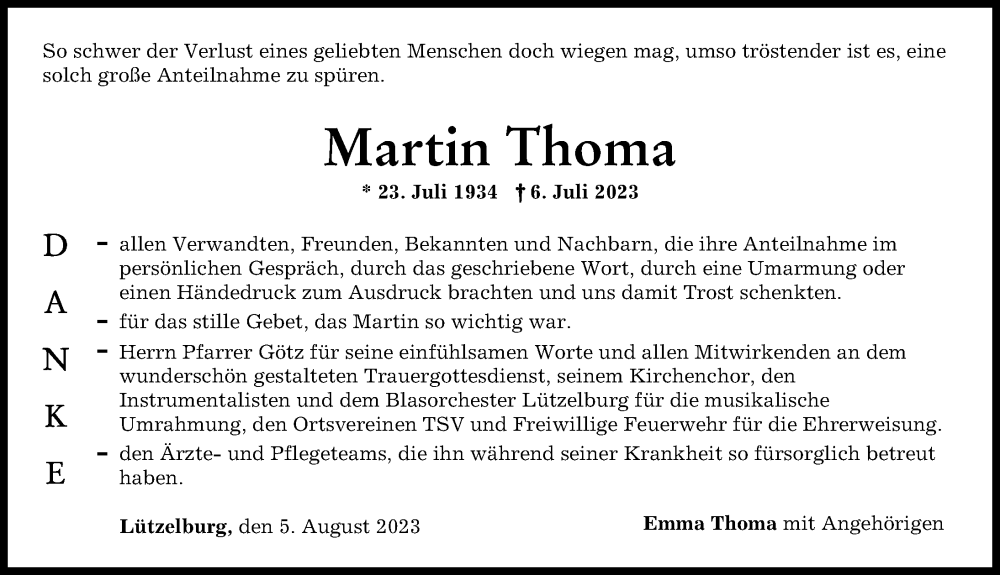 Traueranzeigen Von Martin Thoma Augsburger Allgemeine Zeitung