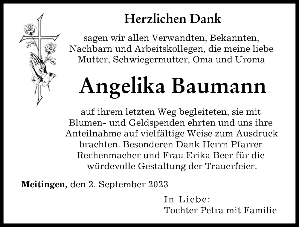 Traueranzeigen Von Angelika Baumann Augsburger Allgemeine Zeitung