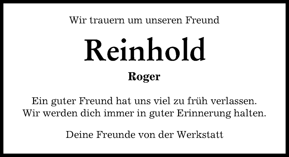 Traueranzeigen Von Reinhold Augsburger Allgemeine Zeitung