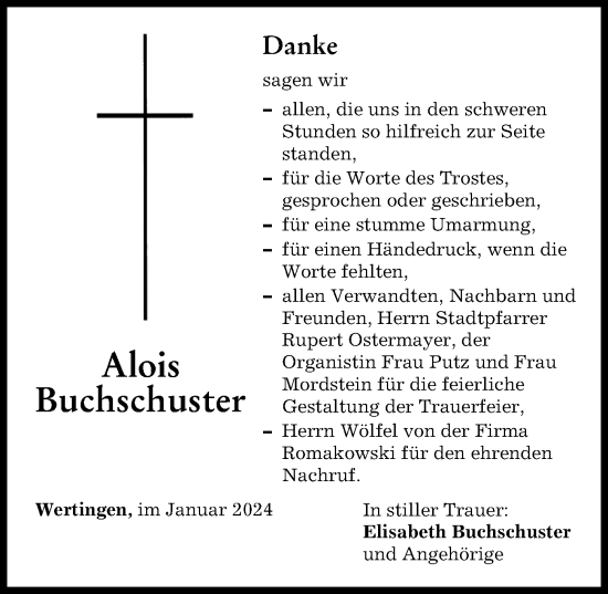 Traueranzeigen Von Alois Buchschuster Augsburger Allgemeine Zeitung