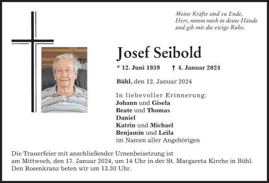 Traueranzeigen Von Josef Seibold Augsburger Allgemeine Zeitung