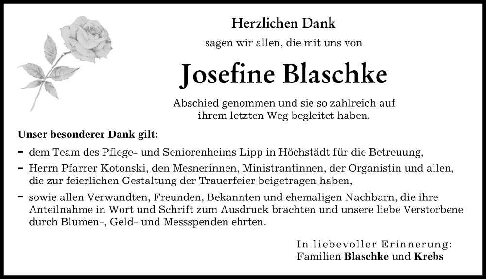 Traueranzeigen Von Josefine Blaschke Augsburger Allgemeine Zeitung