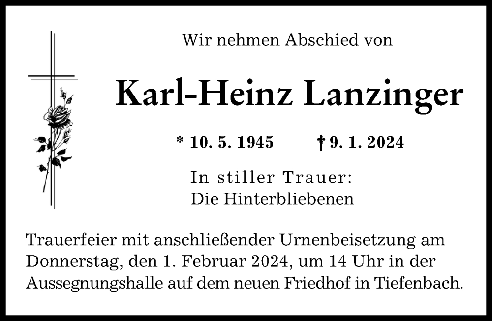 Traueranzeigen Von Karl Heinz Lanzinger Augsburger Allgemeine Zeitung