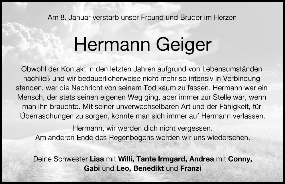 Traueranzeigen Von Hermann Geiger Augsburger Allgemeine Zeitung