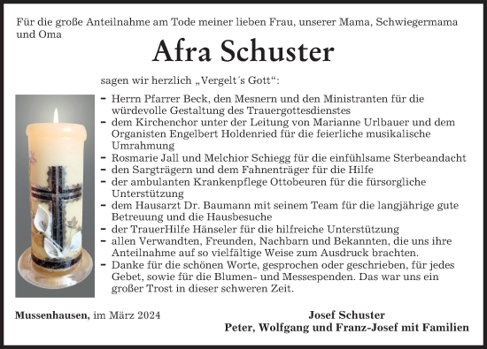 Traueranzeigen Von Afra Schuster Augsburger Allgemeine Zeitung