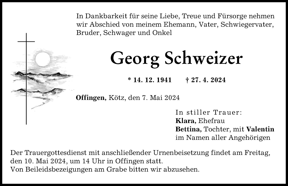 Traueranzeige von Georg Schweizer von Günzburger Zeitung