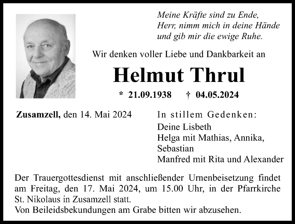 Traueranzeige von Helmut Thrul von Augsburg-Land