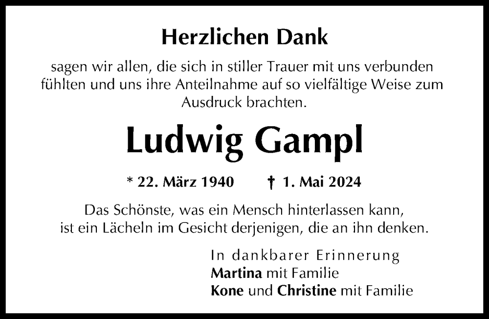 Traueranzeige von Ludwig Gampl von Donauwörther Zeitung