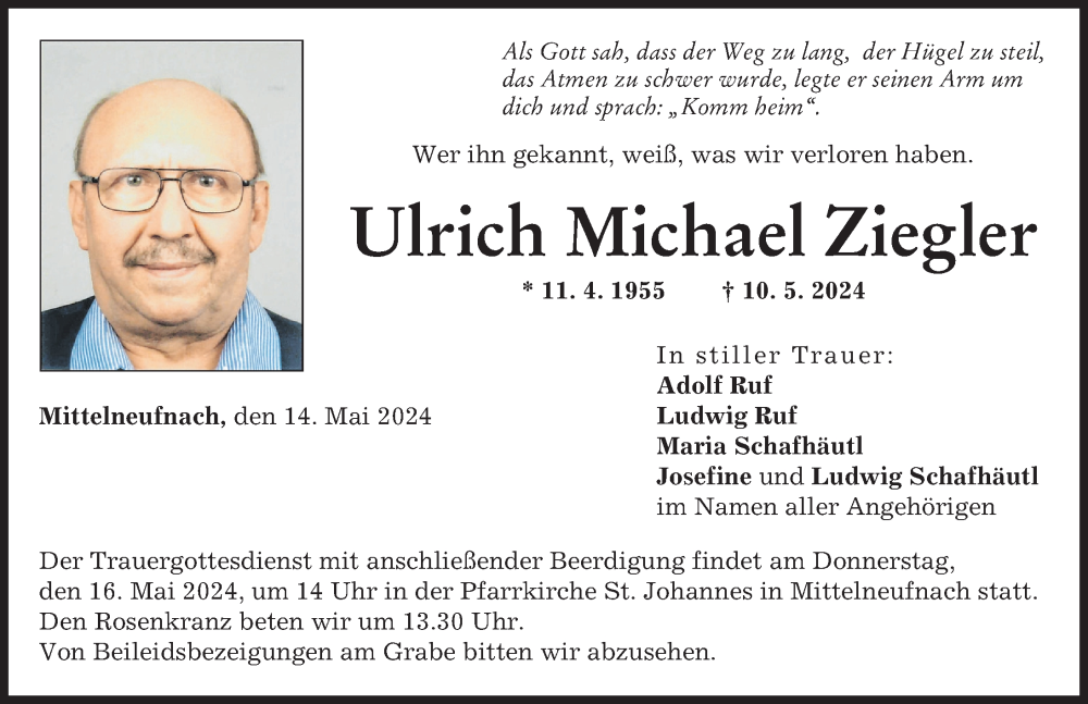 Traueranzeige von Ulrich Michael Ziegler von Mindelheimer Zeitung, Schwabmünchner Allgemeine