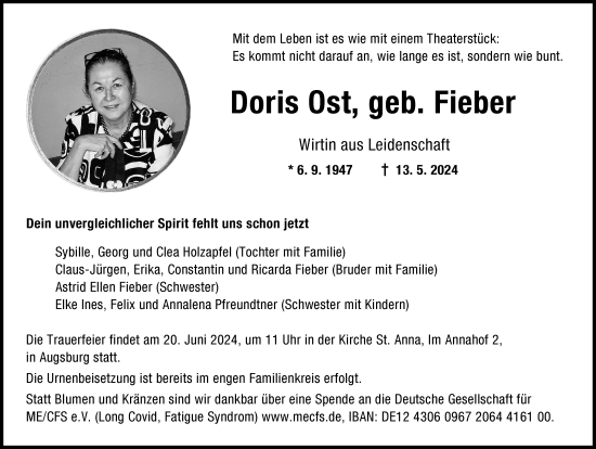 Traueranzeigen Von Doris Ost Augsburger Allgemeine Zeitung