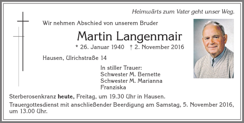 Traueranzeige von Martin Langenmair von Allgäuer Zeitung, Kaufbeuren/Buchloe