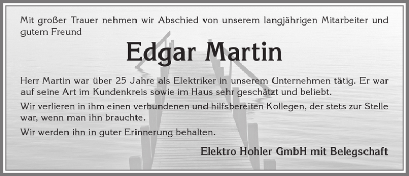 Traueranzeige von Edgar Martin von Allgäuer Zeitung, Kaufbeuren/Buchloe