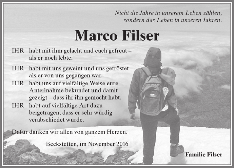 Traueranzeige von Marco Filser von Allgäuer Zeitung