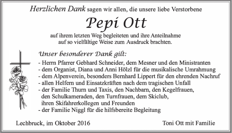 Traueranzeige von Pepi Ott von Allgäuer Zeitung, Füssen