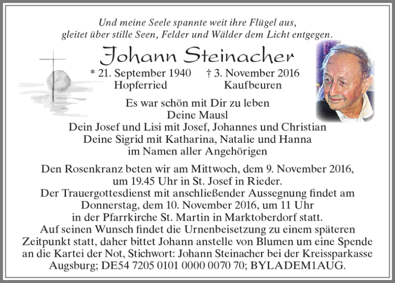 Traueranzeige von Johann Steinacher von Allgäuer Zeitung, Marktoberdorf