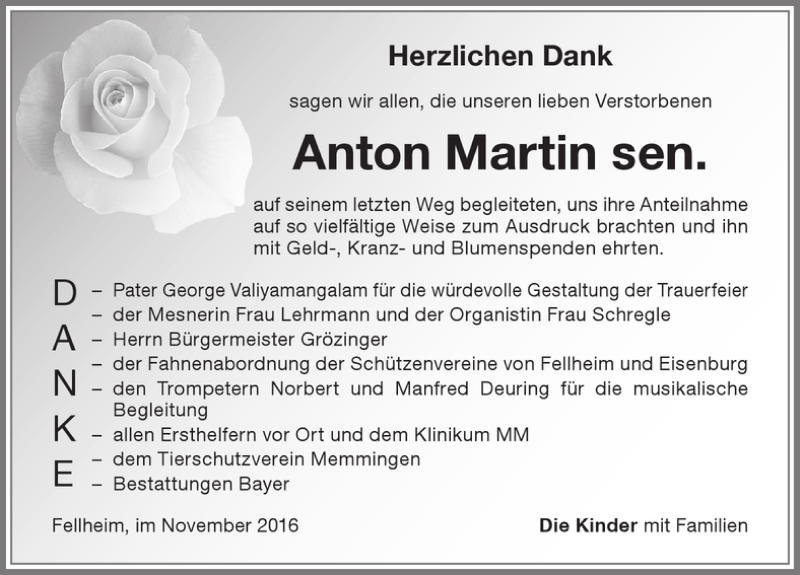 Traueranzeige von Anton Martin von Memminger Zeitung