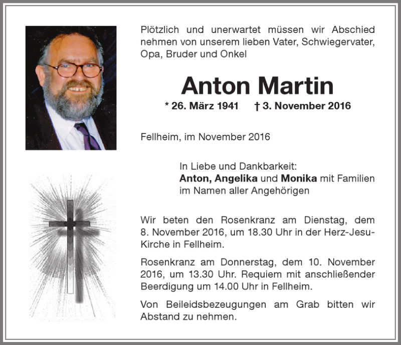 Traueranzeige von Anton Martin von Memminger Zeitung