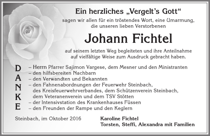 Traueranzeige von Johann Fichtel 