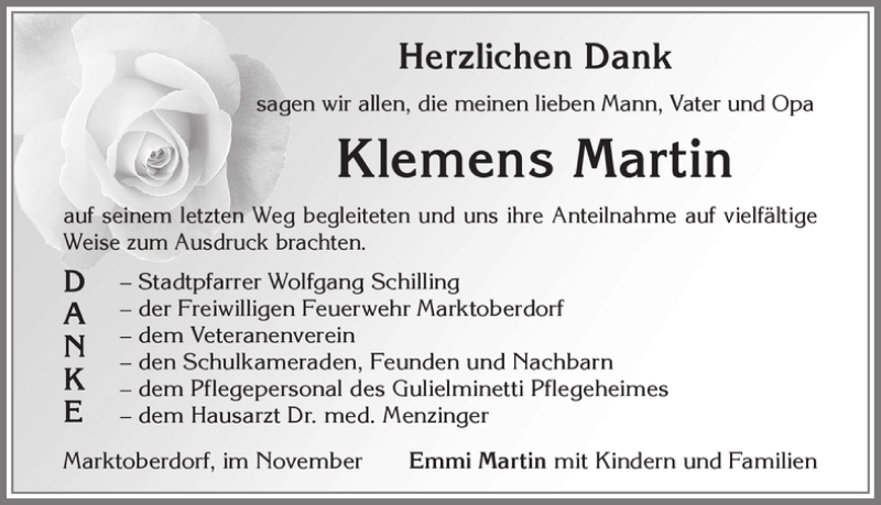 Traueranzeige von Klemens Martin von Allgäuer Zeitung, Marktoberdorf