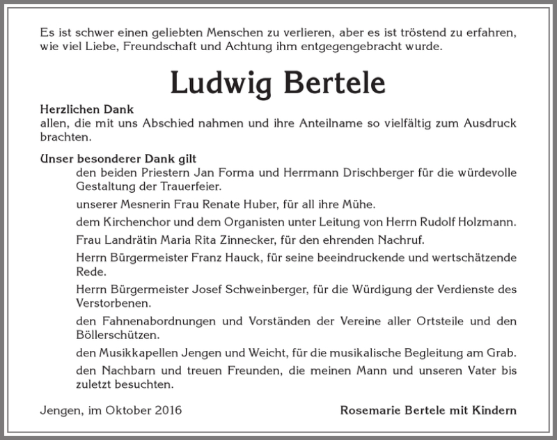 Traueranzeige von Ludwig Bertele von Allgäuer Zeitung, Kaufbeuren/Buchloe