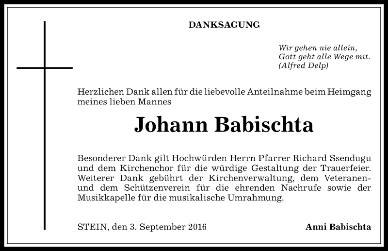 Traueranzeige von Johann Babischta von Allgäuer Zeitung