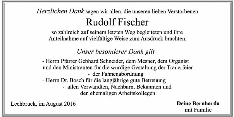 Traueranzeige von Rudolf Fischer von Allgäuer Zeitung