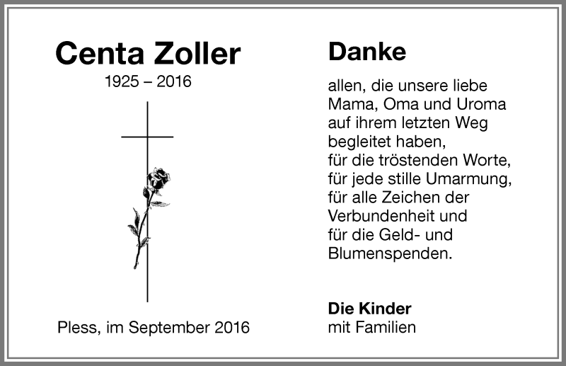 Traueranzeige von Centa Zoller von Allgäuer Zeitung