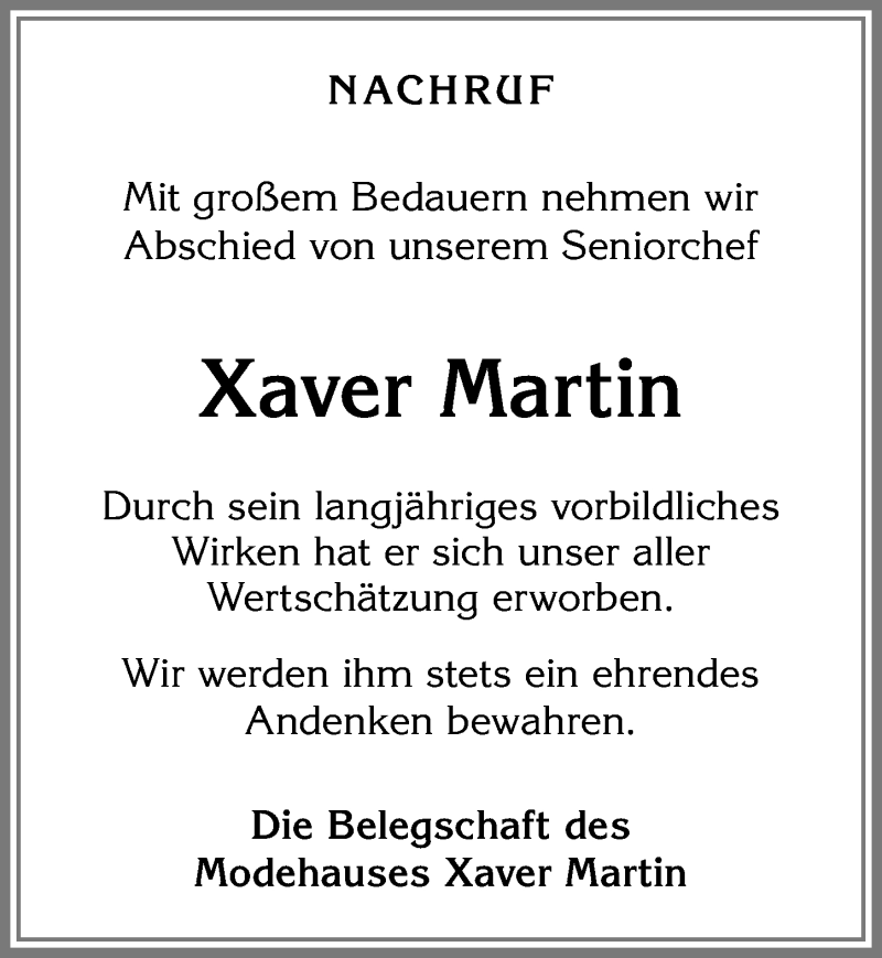 Traueranzeige von Xaver Martin von Allgäuer Zeitung, Marktoberdorf