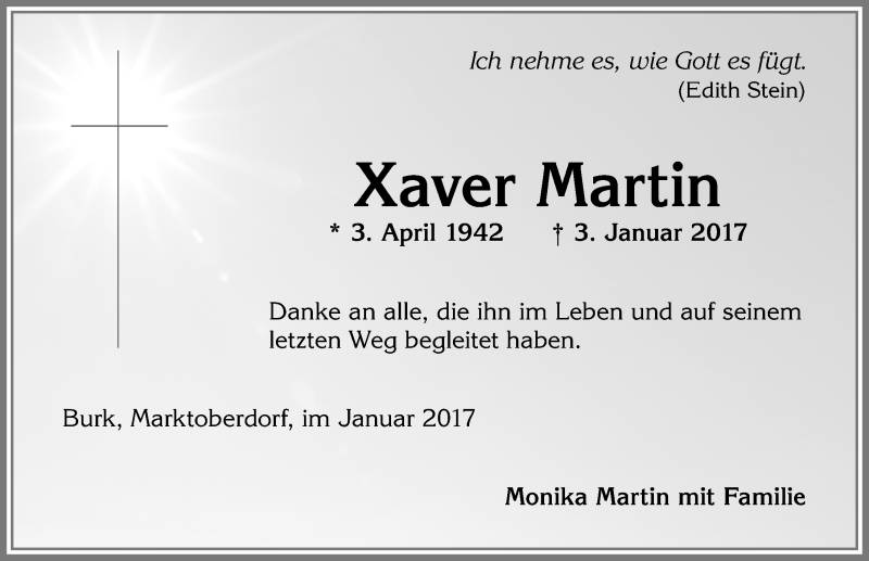 Traueranzeige von Xaver Martin von Allgäuer Zeitung, Marktoberdorf