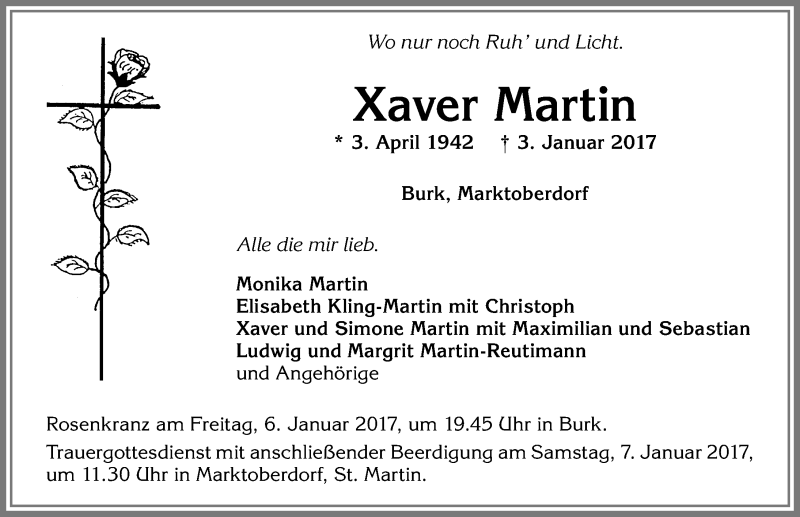 Traueranzeige von Xaver Martin von Allgäuer Zeitung, Marktoberdorf