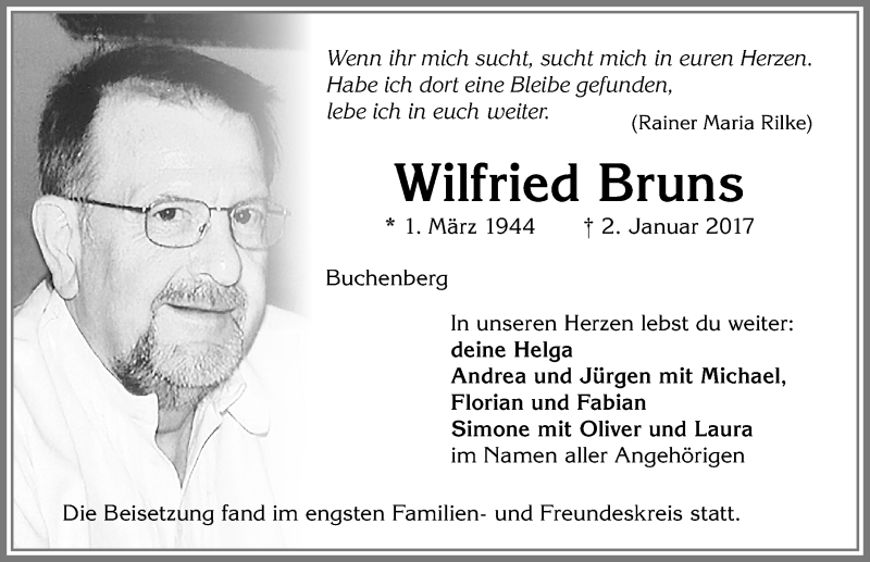 Traueranzeige von Wilfried Bruns von Allgäuer Zeitung,Kempten