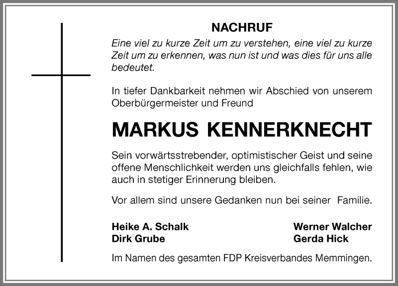 Traueranzeige von Markus Kennerknecht von Memminger Zeitung