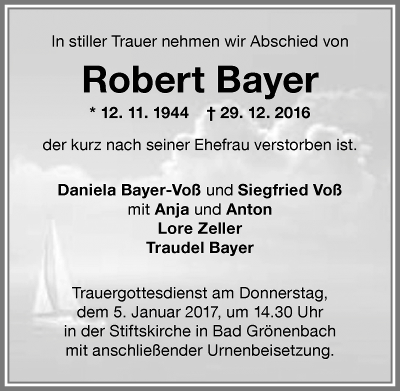 Traueranzeige von Robert Bayer von Memminger Zeitung