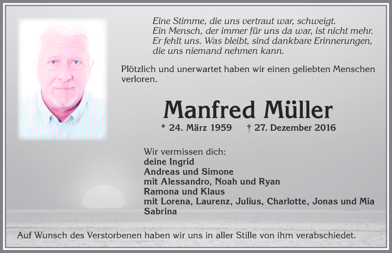 Traueranzeige von Manfred Müller von Allgäuer Zeitung, Marktoberdorf