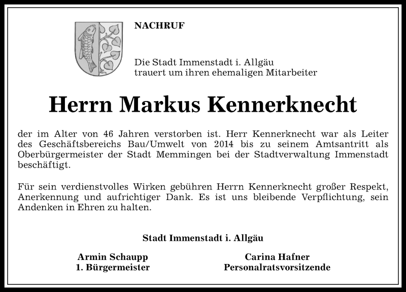 Traueranzeige von Markus Kennerknecht von Allgäuer Zeitung