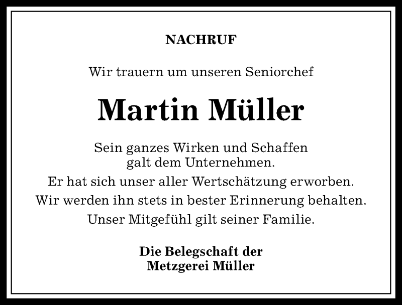 Traueranzeige von Martin Müller von Allgäuer Anzeigeblatt