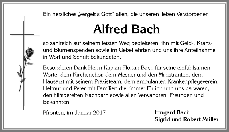 Traueranzeige von Alfred Bach von Allgäuer Zeitung, Füssen