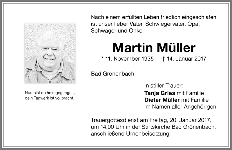 Traueranzeige von Martin Müller von Memminger Zeitung